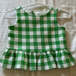 Janie and Jack Green and White Gingham Peplum Tank
